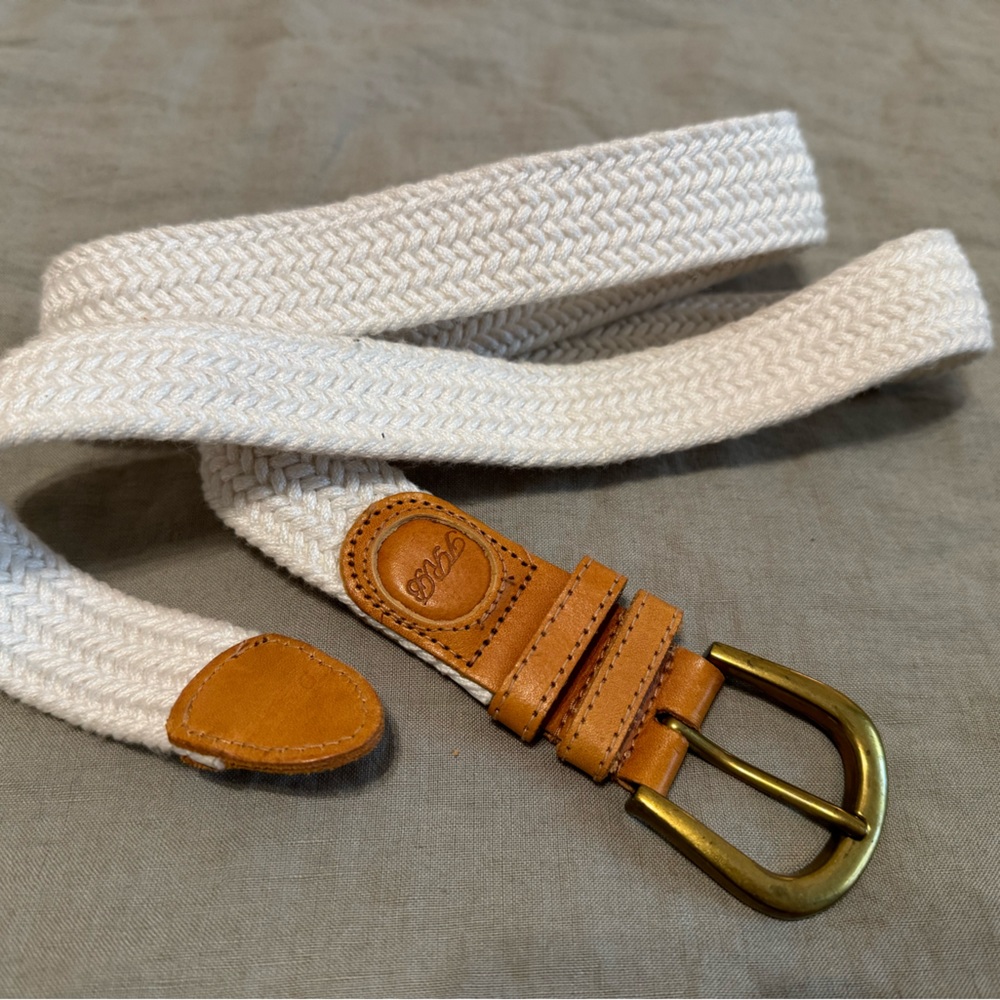 Off-White and Tan Belt, Brass Buckle